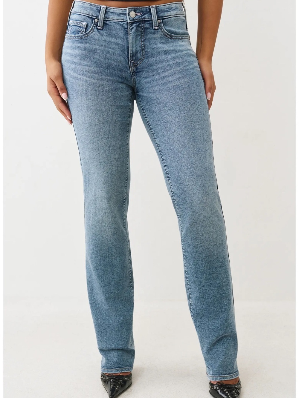 True Religion Women’s Mid-Rise Billie Straight Leg Light Wash Jeans Size 27 - Picture 2 of 16
